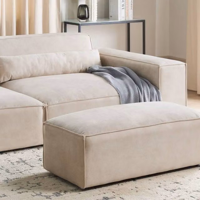 Wyld Haus Beige Velvet Rectangular Ottoman Footstool W/D/H: 102.0 x 39.0 x 52.0 cm – 1