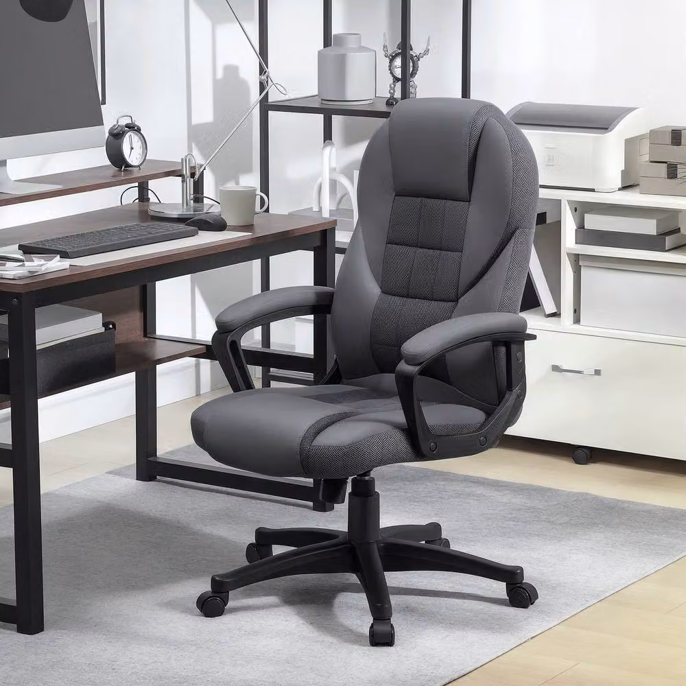 STILVORA Grey Faux Leather Swivel Office Chair with Tilt Function and Armrests, W: 120 cm, D: 48 cm – 2