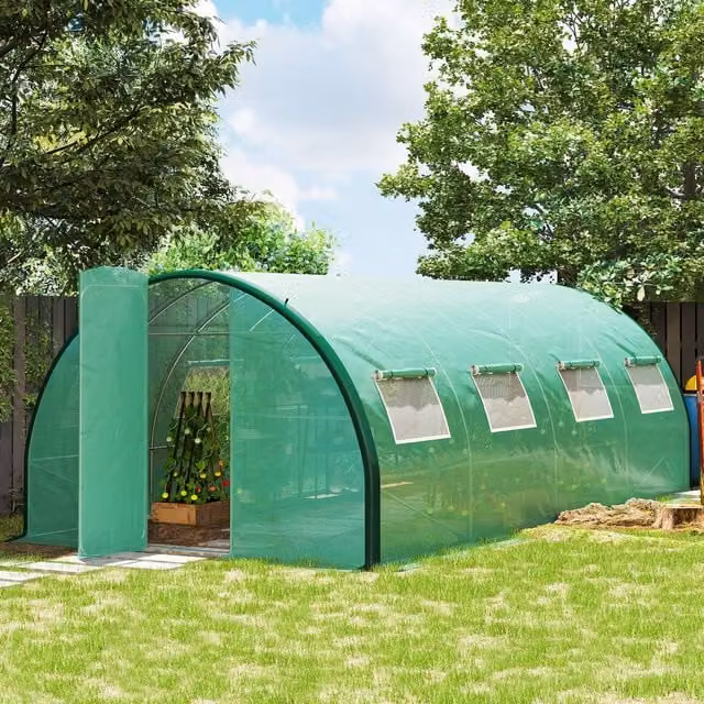 OUTSUNNY Green Tunnel Greenhouse with Hinged Doors and Windows, W: 600 cm, D: 300 cm, H: 200 cm