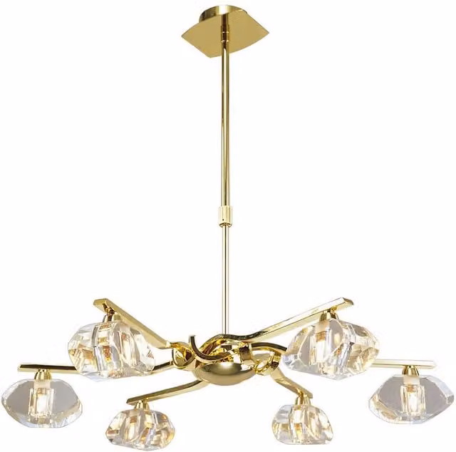 Netlighting Alfa Telescopic 6 Light G9 Suspended Pendant Light in Polished Brass and Yellow Crystal – 1