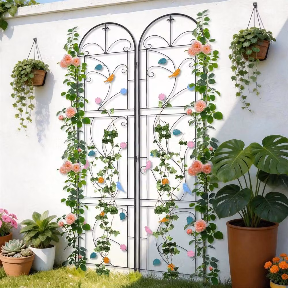 FLAVORA 2 Pack Black Metal Tall Garden Vine Trellis Support – 5