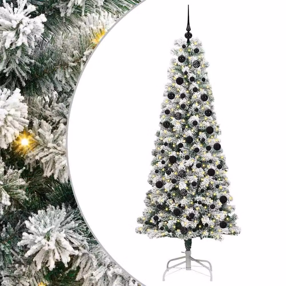 Berkfield Home Realistic Artificial Hinged Christmas Tree in Green and White, Height: 210 cm – 3