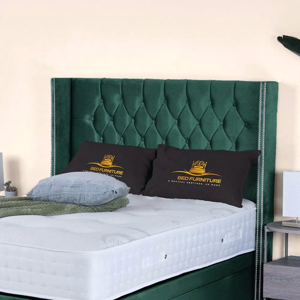 UK Bed Furniture Francesca End Lift Divan Ottoman Bed with 54 Inch Diamond Headboard in Green Velvet, W/D/H: 200 x 200 cm – 2