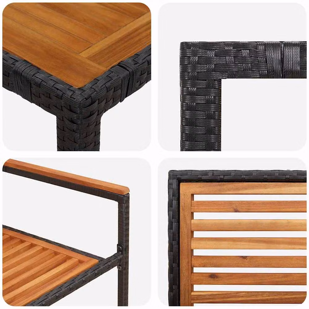Berkfield Home Modern 5 Piece Black Poly Rattan and Acacia Wood Garden Dining Set – 4