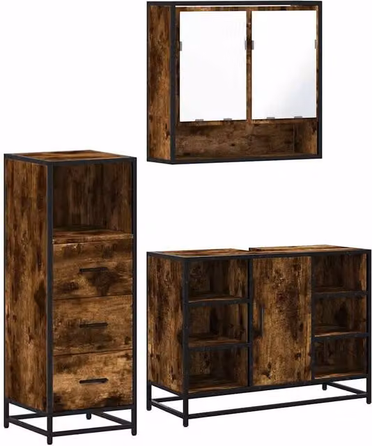 Berkfield Home 3 Piece Industrial Bathroom Furniture Set in Smoked Oak Brown