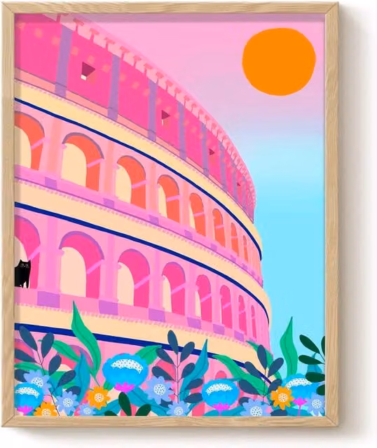 The Paper Tail Rome Colosseum Black Cat Art Print, Multicolour