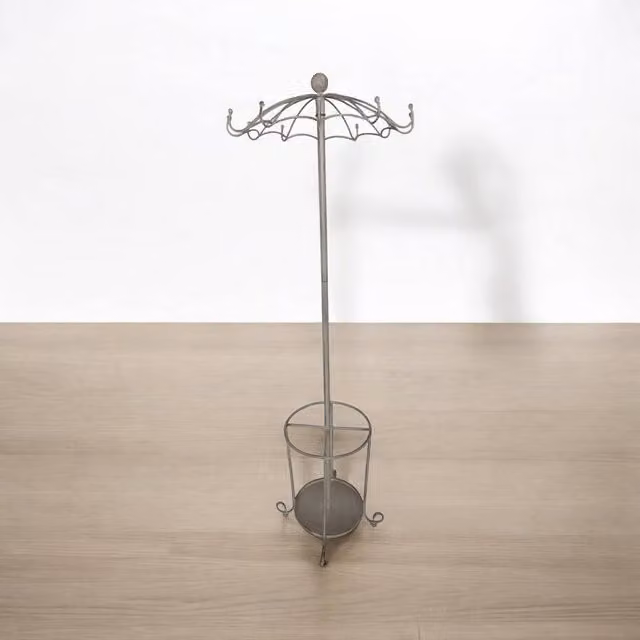 Minster Coat and Umbrella Stand in Distressed Metal, Beige, W: 56 cm, D: 56 cm, H: 172 cm