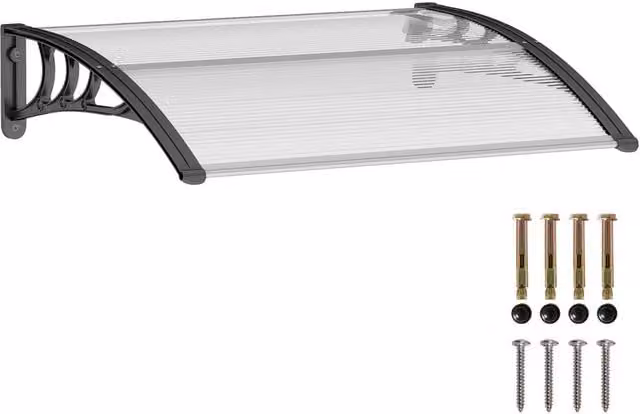 Rolipo Front Door Canopy Awning Rain Shelter, White and Transparent, W: 120 cm, D: 75 cm, H: 23 cm – 1