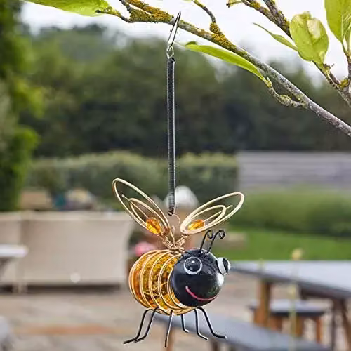 Marco Paul Pack of 4 Yellow Metal Bee Solar Powered LED Garden Ornaments with Dusk Sensor – 3