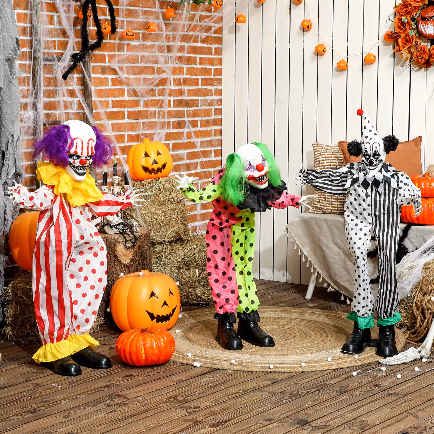Outsunny Life Size Stackable Halloween Animated Clown with Red Light Up Eyes and Sound Activation, Multicolour Indoor Party Prop – 8