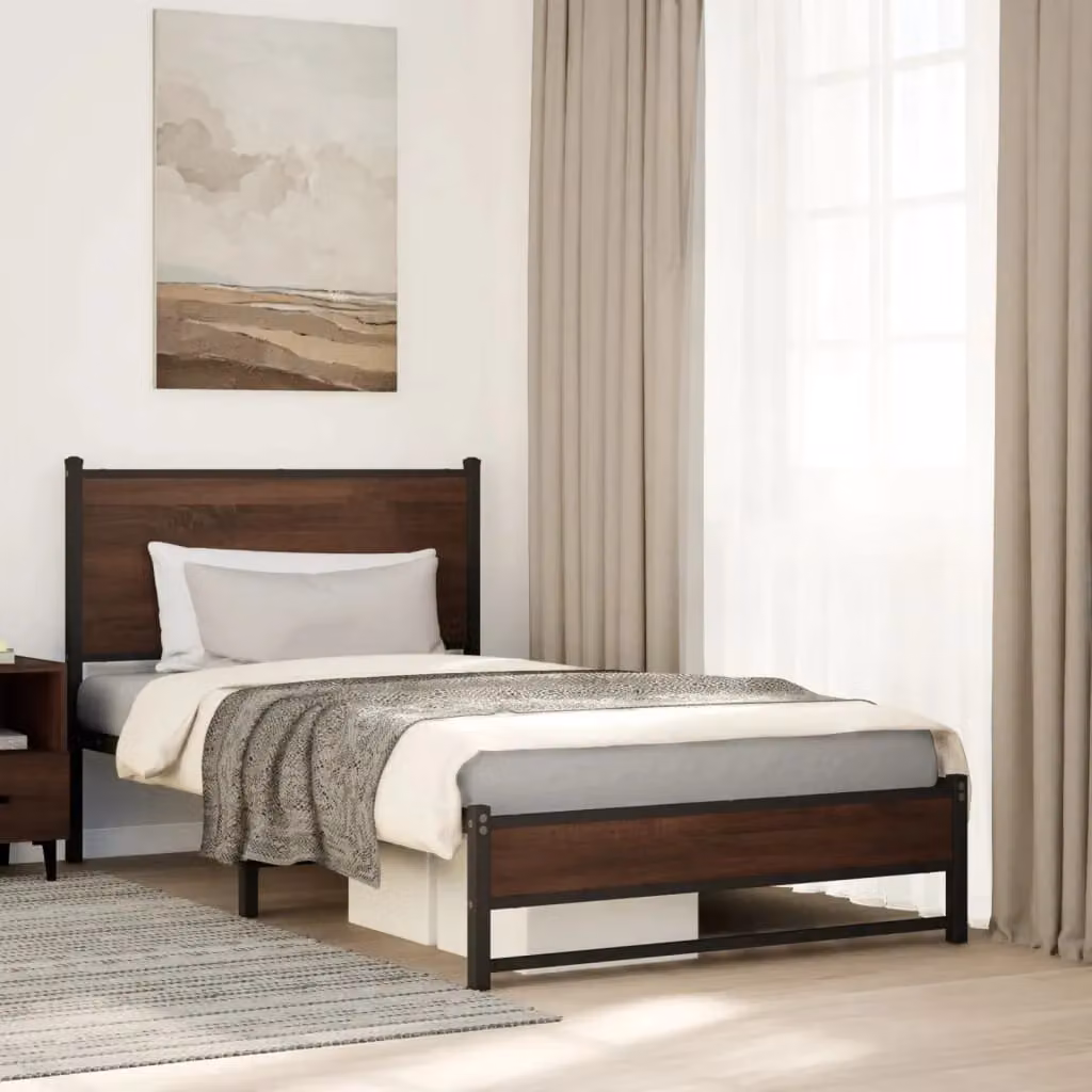 Berkfield Home Metal Bed Frame in Brown Oak, 100 x 200 cm – 3