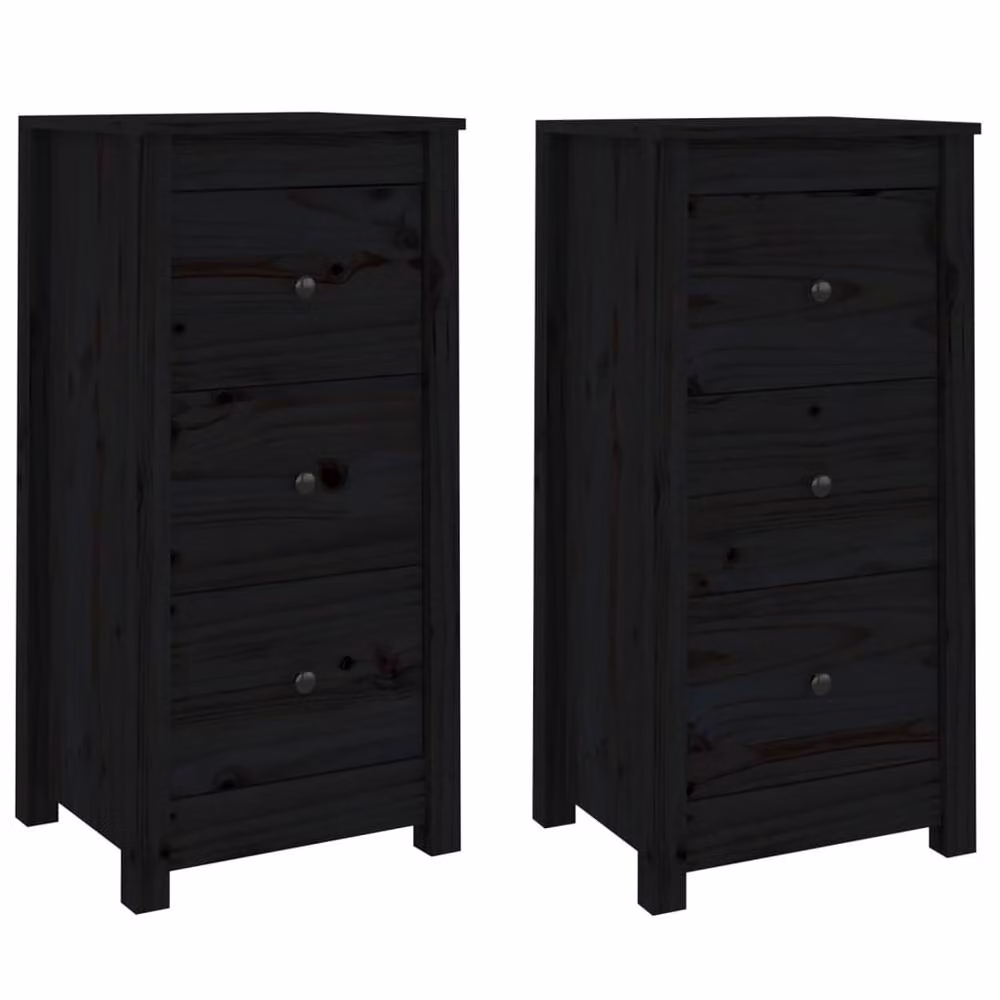 Berkfield Home Set of 2 Black Solid Wood Pine Sideboards, W/D/H: 40 x 35 x 80 cm – 2