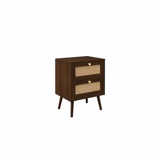 Birlea Croxley 2 Drawer Rattan Bedside Table in Walnut