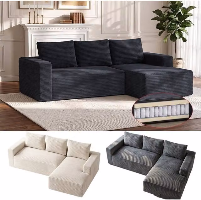 FORGEVIO Black L-Shaped Modular Boneless Sofa with Scatter Cushions – 1