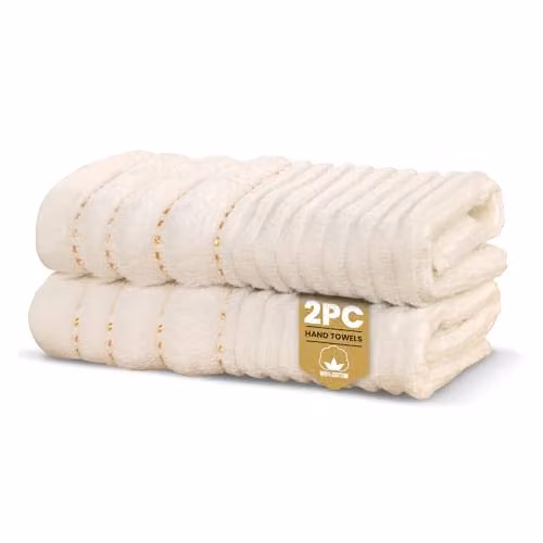 Rapport Home Linear 2-Pack Cotton Hand Towels in Beige – 2