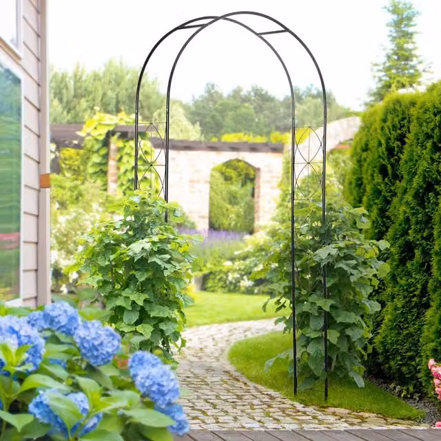 OUTSUNNY Vintage Style Steel Garden Arbor and Trellis Arch Support for Climbing Plants, Black, H 230 x W 114 x D 30 cm