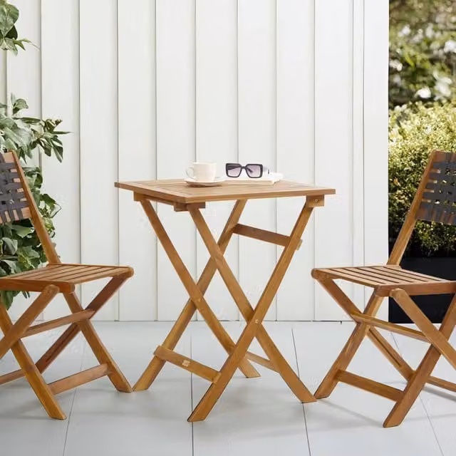 Wyld and Coco Casa 3-Piece Folding Acacia Wood Bistro Set in Brown – 1