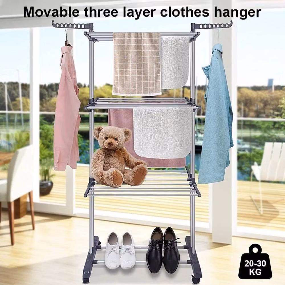 NESTLUNE 4 Tier Folding Clothes Airer Drying Rack in Silver, W: 100 cm, D: 15 cm, H: 75 cm – 4