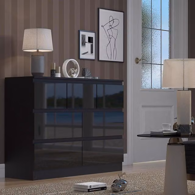 FWStyle Gloss Black Chest of Drawers
