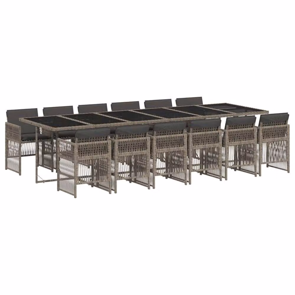 Berkfield Modern Polyrattan Garden Dining Set in Grey and Black with Glass Top – 2
