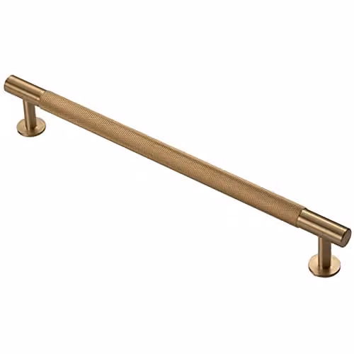 Loops Knurled Bar Door Pull Handle in Satin Brass, W: 27.4 cm, Centres: 22.4 cm
