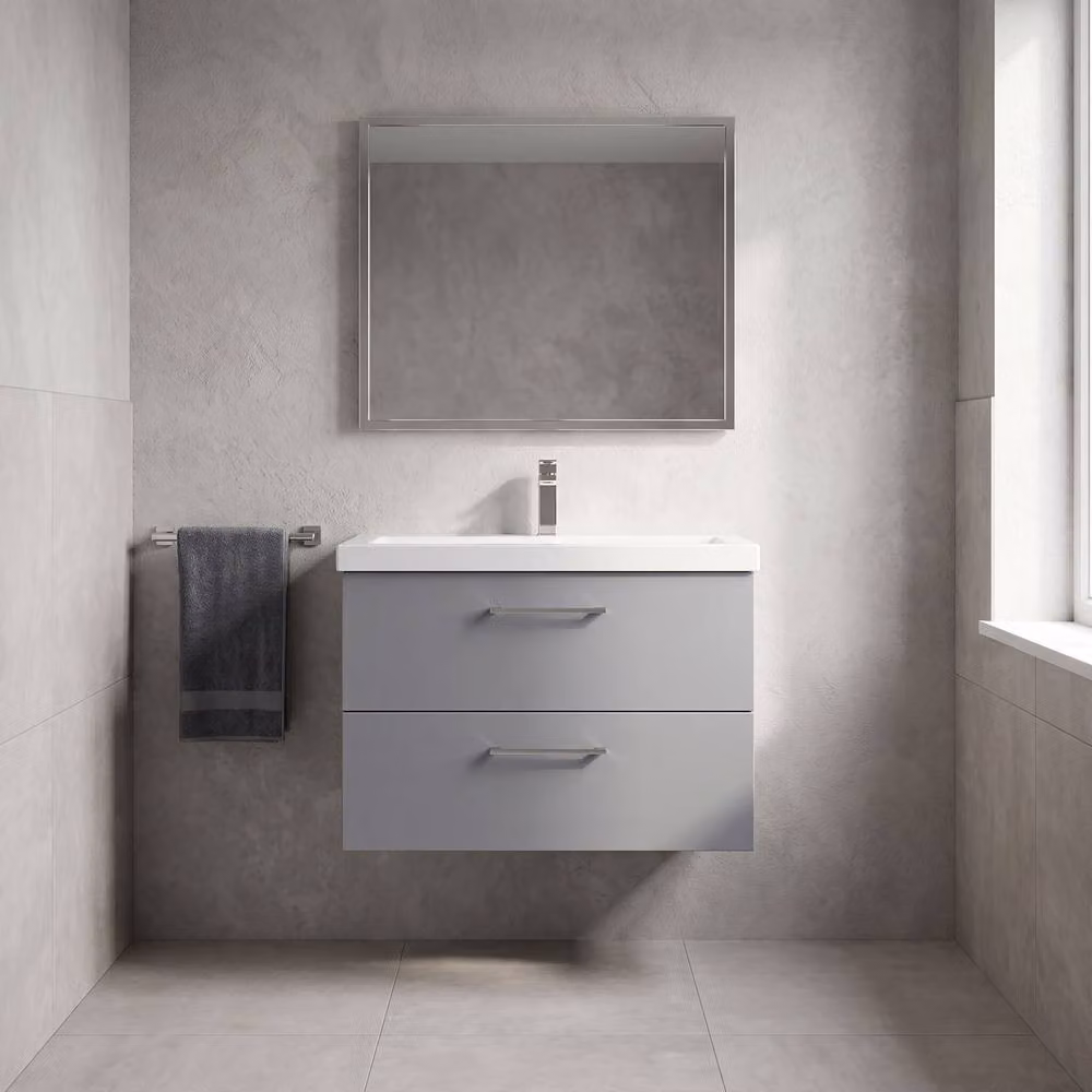 Balterley Modern Wall Hung Bathroom Vanity Unit with 2 Soft Close Drawers, Satin Grey, Width: 80 cm – 2