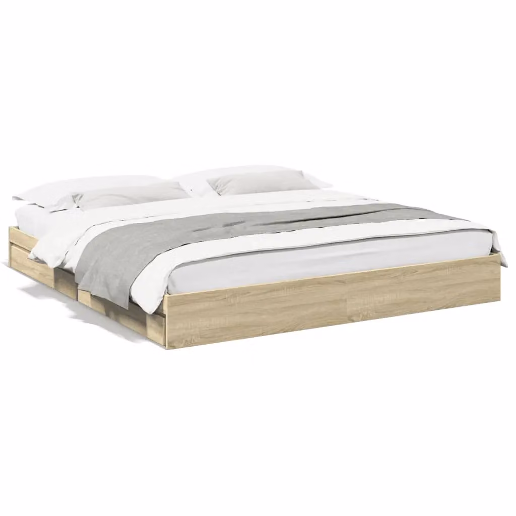 Berkfield Home Sonoma Oak Bed Frame with Drawers in Brown, 200 x 200 cm – 2