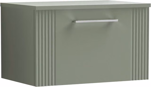 Balterley Modern Wall Hung 1 Drawer Vanity Unit with Colour Match Worktop, Green, Width: 60 cm