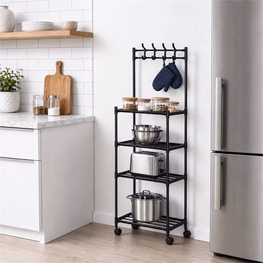 EONLION Black 4 Tier Metal Shelving Unit with Wheels for Kitchen or Bathroom – 4