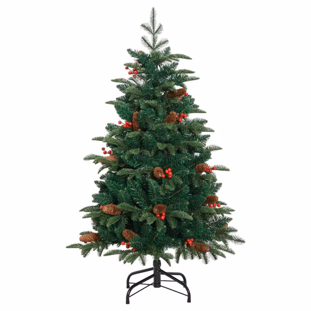 Berkfield Home Beautiful Artificial Hinged Christmas Tree with Cones and Berries in Green and Red, H 150 cm x W 100 cm x D 100 cm – 3