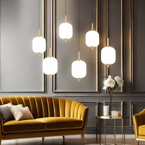 Globo Lighting Height-Adjustable LED Pendant Lamp with 6 Opal Glass Bulbs in Brass and Black, W/D/H: 80.5 x 80.5 x 220 cm – 3