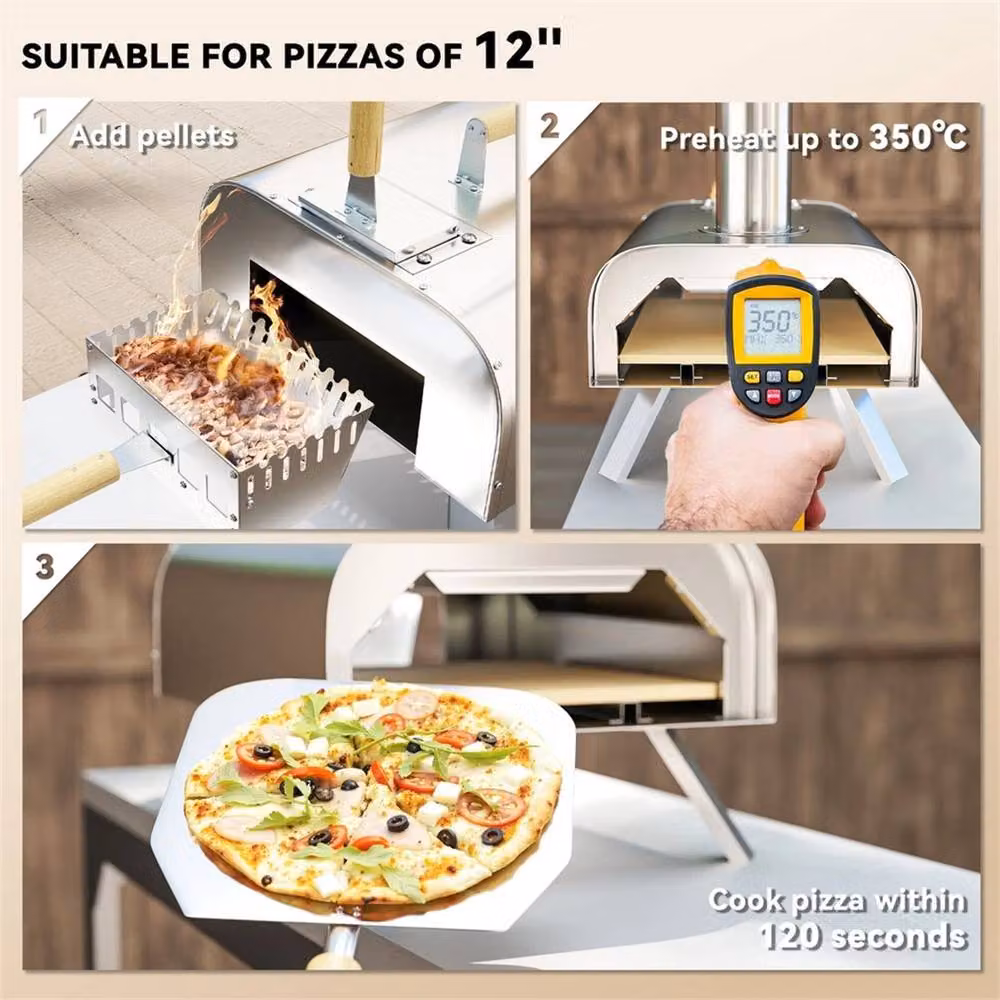 SPETLEK 12 Inch Portable Wood Pellet Pizza Oven in Silver, W/D/H: 100 x 100 x 75 cm – 4