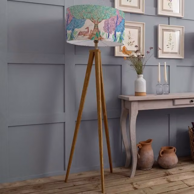 Voyage Maison Aratus Floor Lamp with Willow Woods Eva Lampshade in White and Multicolour