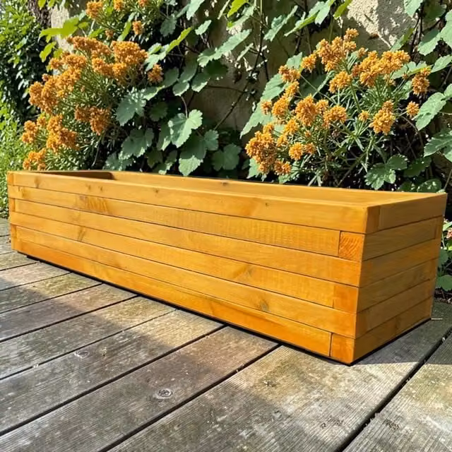 Bespoke Outdoor Rustic Wooden Rectangular Garden Planter Trough in Harvest Gold, W: 60 cm, L: 210 cm