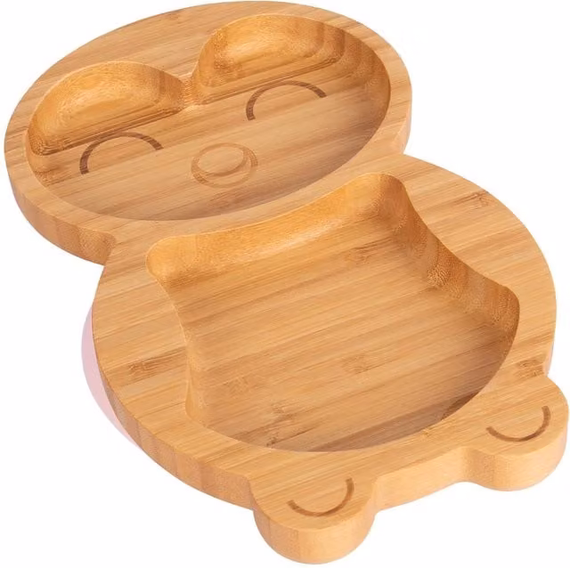 Tiny Dining Children's Bamboo Divided Suction Penguin Plate in Pink