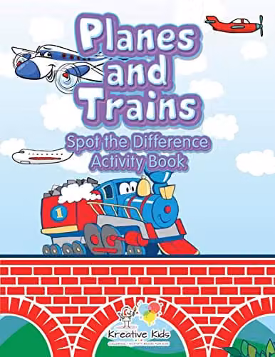 Kreative Kids Planes and Trains Spot the Difference Activity Book, Multicolour, W: 27.94 cm, H: 21.59 cm