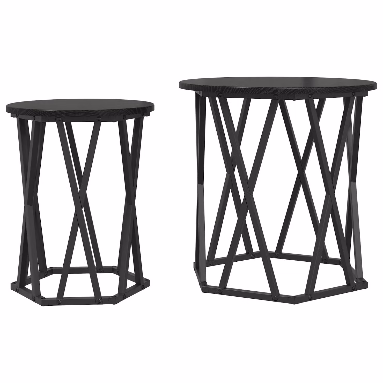 Berkfield Home Black Oak and Metal Modern Geometric Coffee Table with Round Nested Tops and X-Frame Design – 2