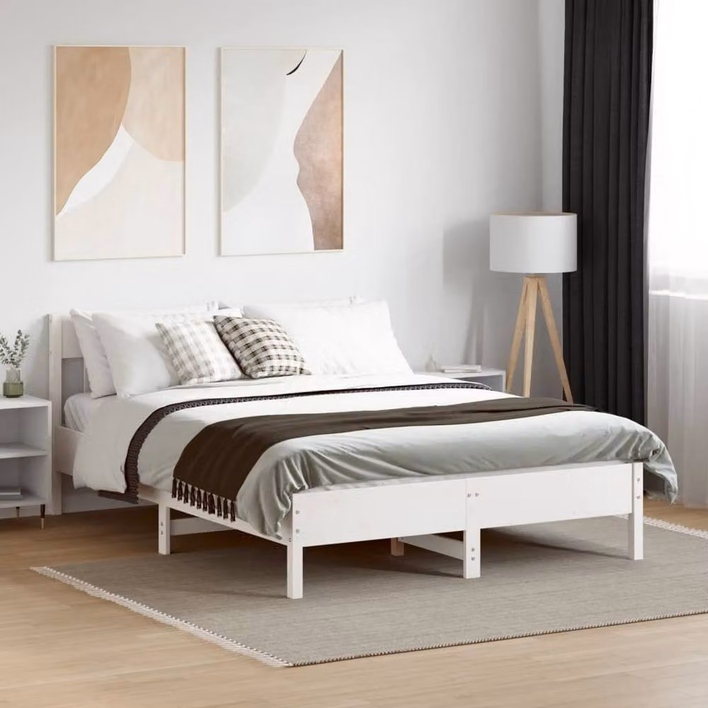 Berkfield Home White Solid Wood Pine Bed Frame W/D/H: 160 x 200 cm – 2