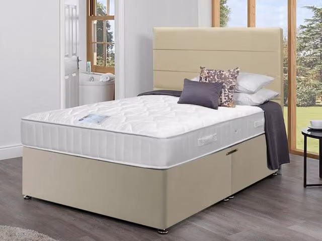 Highgrove Solar Pocket 1000 Divan Bed, Beige Upholstered Fabric, W/D: 180 x 200 cm
