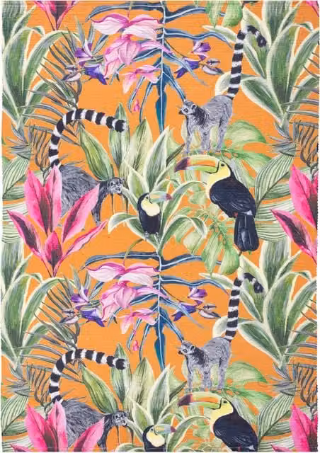 Kali Animals Washable Multicolour Outdoor Polyester Flat Weave Rug