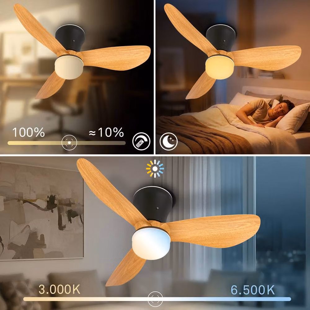 Briloner Black Wood Ceiling Fan with Dimmable LED Light and Remote Control – 7