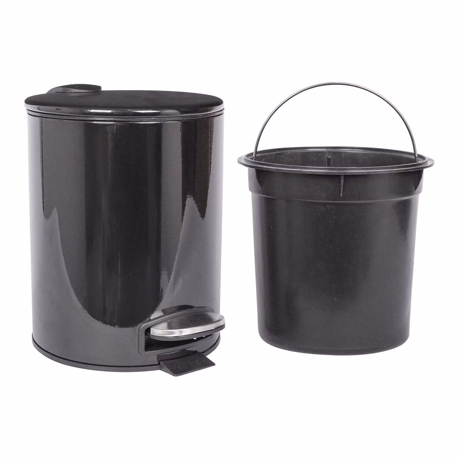 Harbour Housewares 5L Round Stainless Steel Pedal Bin and Toilet Brush Set in Black – 6