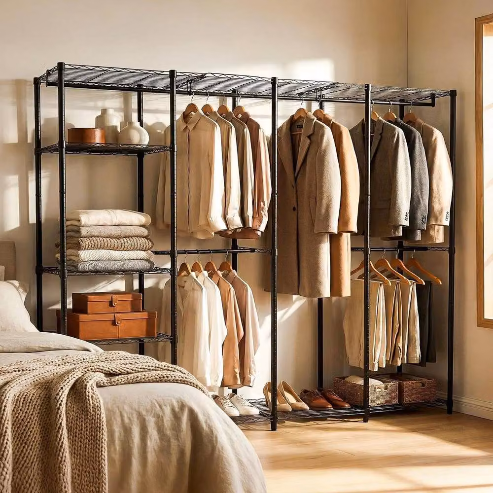 SPETLEK Black Matt Metal Clothes Rail and Shoe Storage Rack, Large (H 195 cm x W 300 cm x D 45 cm) – 4