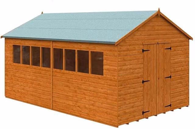 Buttercup Farm XL Workshop 12mm Wood Shed in Burnt Orange and Grey, W: 295 cm, D: 475 cm, H: 268.5 cm