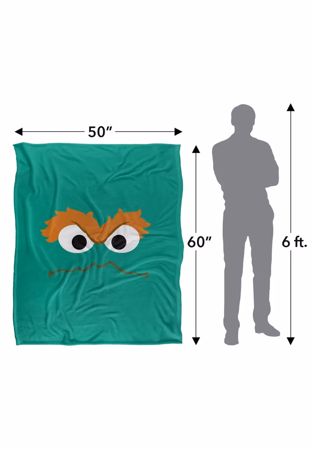 Sesame Street Oscar Face Silky Touch Super Soft Fluffy Throw Blanket, White, W: 152 cm, D: 127 cm – 2