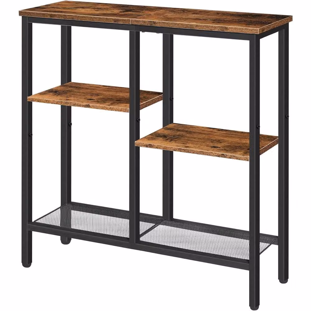 FURNOS 4 Tier Slim Hallway Console Table with Storage Shelves in Brown and Black – 5