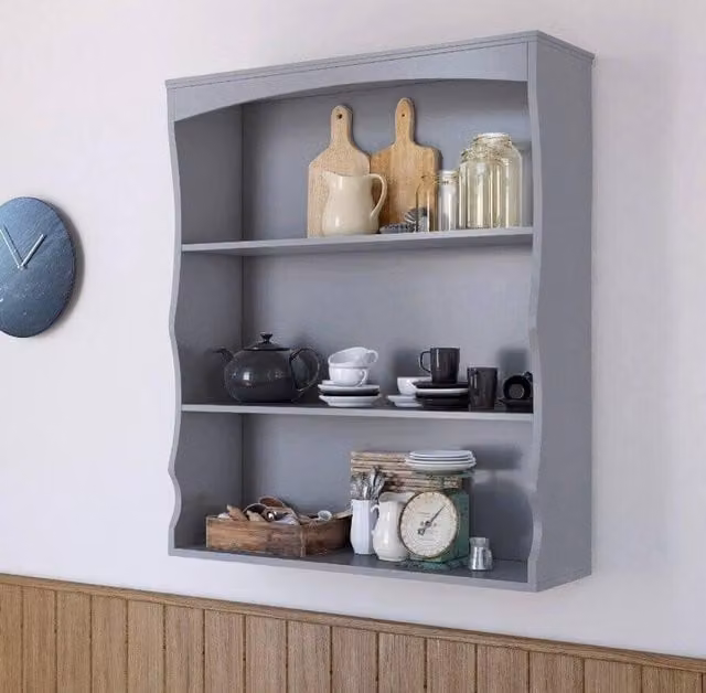 Home Source Grey Lacquered Wall Mounted 3-Tier Shelving Unit for Kitchen or Bathroom