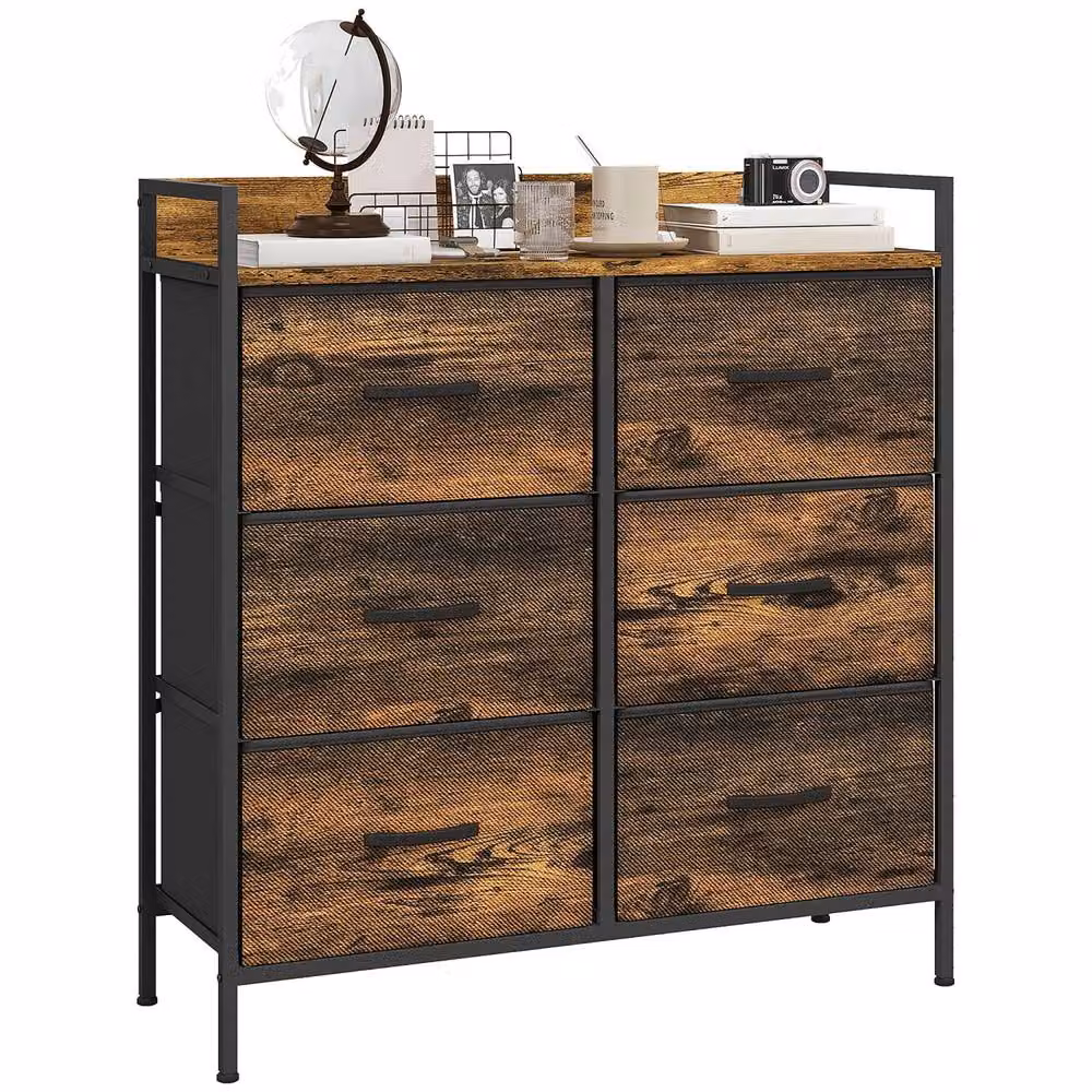 Wyld Haus Luve 6 Drawer Fabric and Metal Storage Chest in Rustic Brown and Black – 2