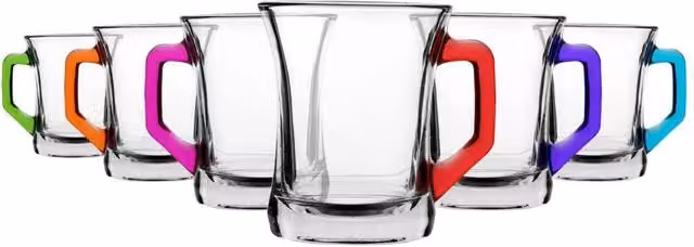Havendro Zen+ Large Glass Coffee Mugs and Tea Latte Cup Set, Multicolour, Set of 6