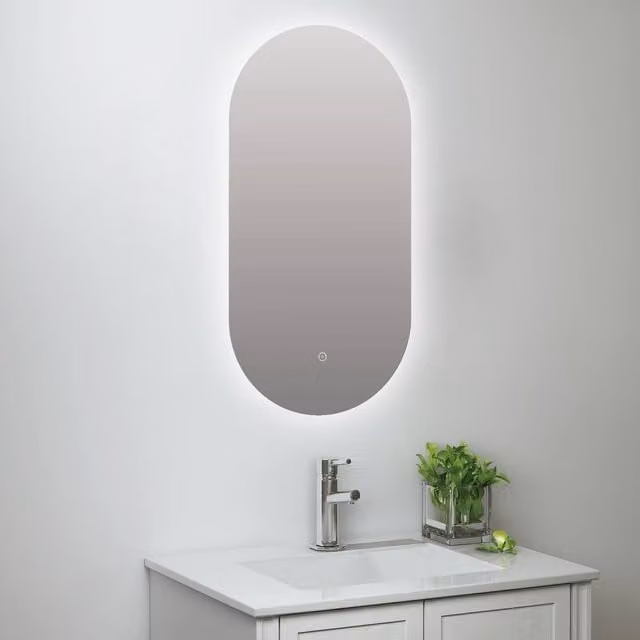 Bathroom Kingdom Raffy Oval Backlit Illuminated LED Mirror in Silver, W: 40 cm, H: 80 cm